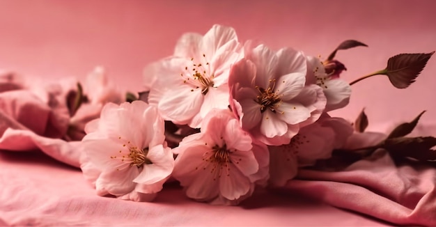 Flores de cerezo rosa sobre fondo rosa