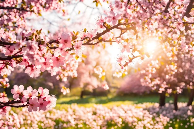 Flores de cerezo rosas al sol