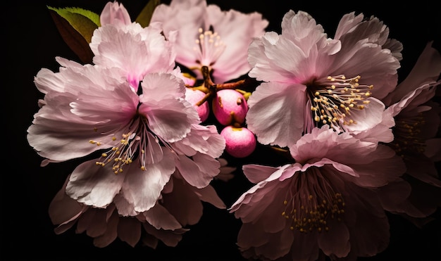 Flores de cerezo sobre fondo negro borroso Tema de primavera