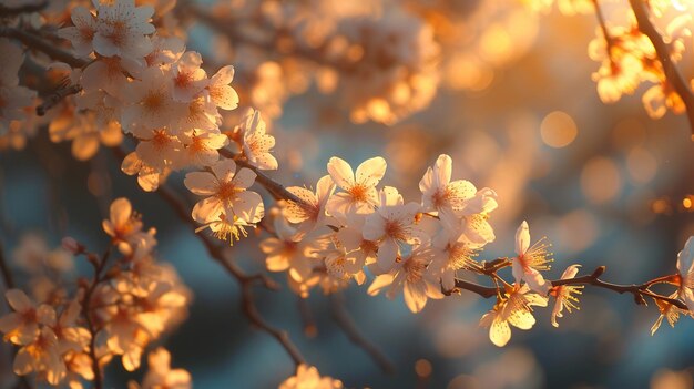 Foto las flores de los cerezos rosados florecen en la primavera el concepto de hanami hermoso fondo