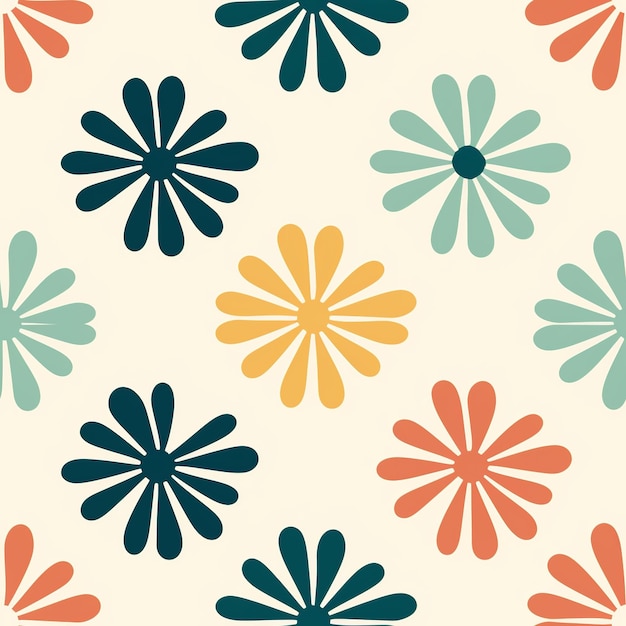Flores circulares de serenidad simplificadas con un patrón pastel sin costuras