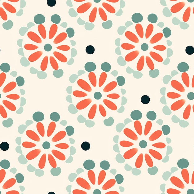 Flores circulares de serenidad simplificadas con un patrón pastel sin costuras
