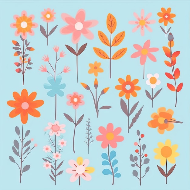 Foto flores coleção de arte botânica conjunto clipart ícone pastel scrapbook corte ilustração