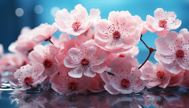 Flores de color rosa suave de anémonas al aire libre en primavera de verano de cerca sobre fondo turquesa