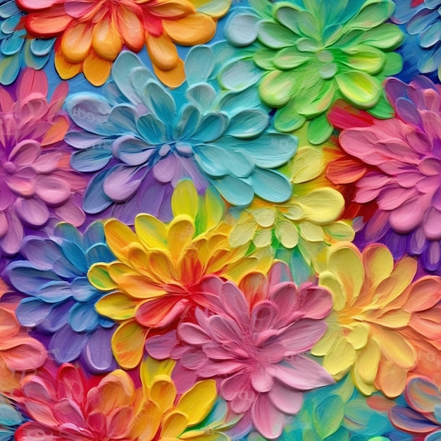 flores de colores brillantes están dispuestas en un patrón en una pared ai generativo