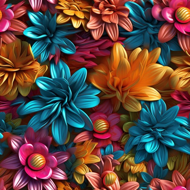 las flores de colores brillantes están dispuestas en un patrón en una pared generativa ai