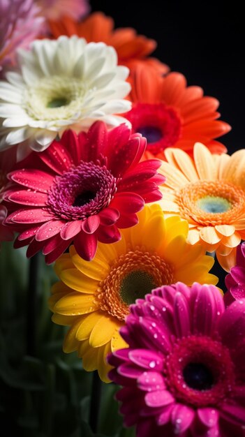 Foto flores de colores brillantes en un jarrón sobre un fondo negro generativo ai