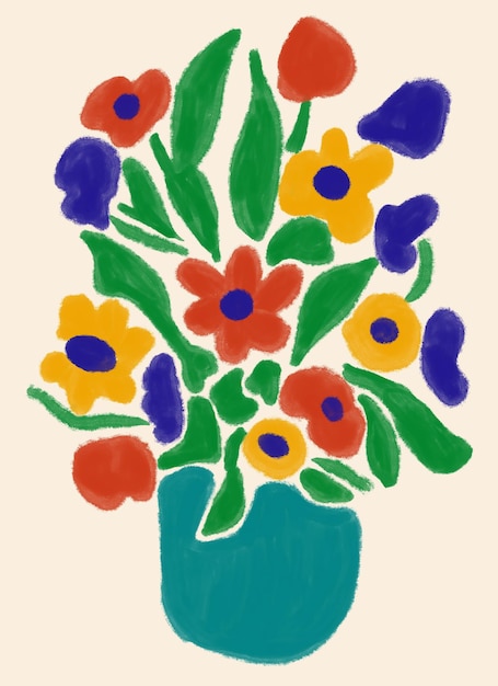 Flores de colores pintadas a mano Arte floral imprimible dibujado a mano Estampado de flores modernas abstractas
