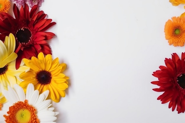 Flores de colores sobre un fondo blanco con copyspace