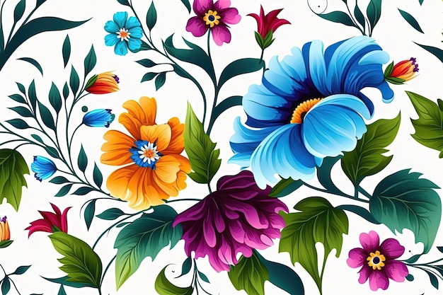 Flores de colores sobre un fondo blanco diseño sin costuras de Vetor