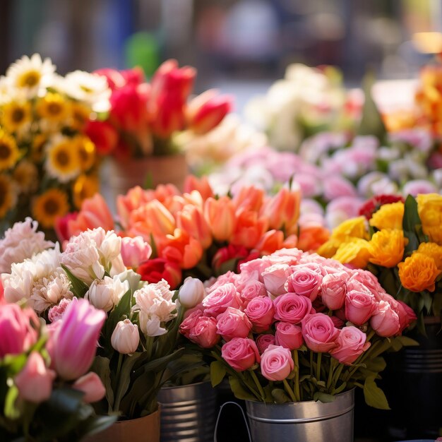 Flores de colores a la venta en la tienda