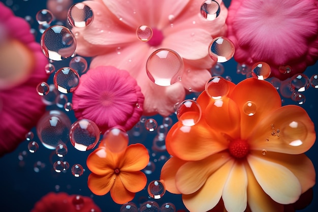 Foto flores coloridas bajo el agua hermoso salvapantallas y fondo con burbujas de agua