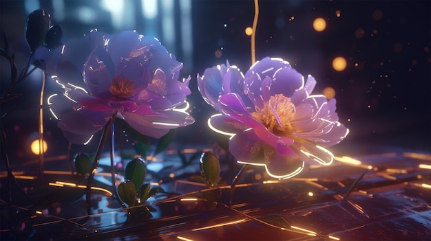 Flores coloridas brilhantes transparentes abstraem arte de flor futurista generativa ai