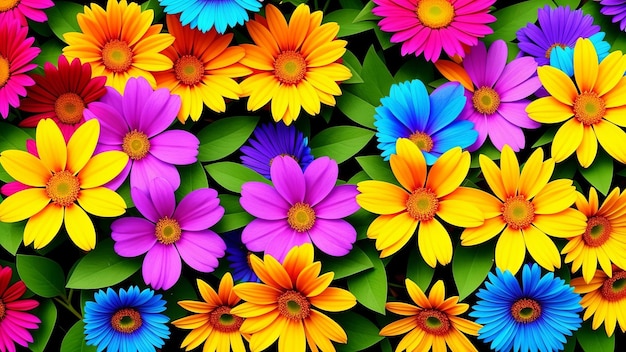 Flores coloridas com um fundo de flores coloridas.