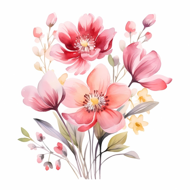 Foto flores coloridas de aquarela de primavera em fundo branco