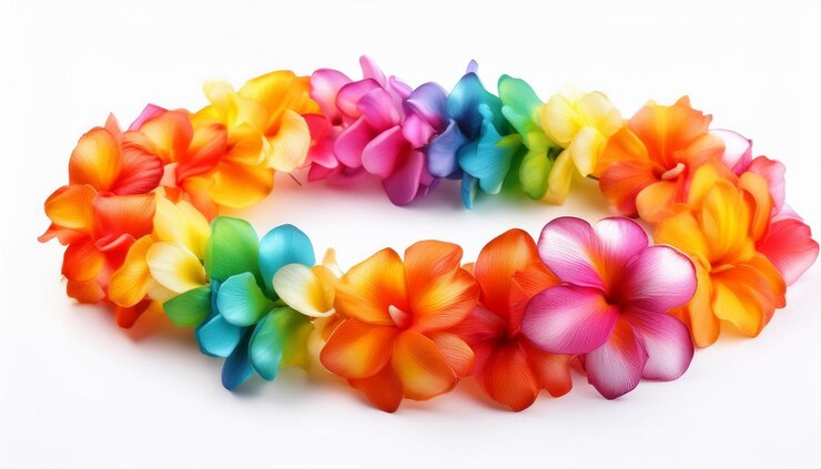 Foto flores coloridas de arco-íris dispostas em fila