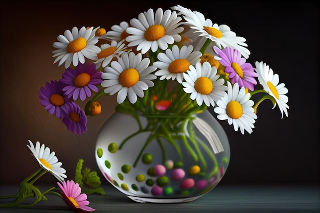 Flores coloridas de camomila em um vaso de flores Generative AI