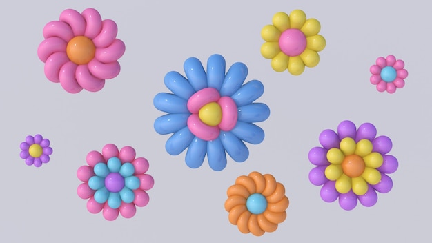 Flores coloridas. Ilustração abstrata, renderização 3d.