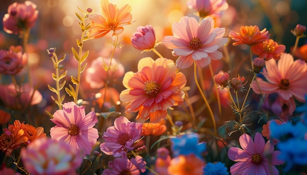 Flores coloridas en el jardín generadas por ai