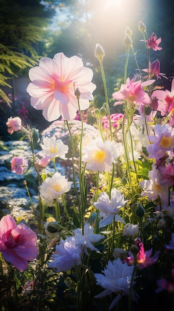 Foto flores coloridas num jardim de flores sombreado