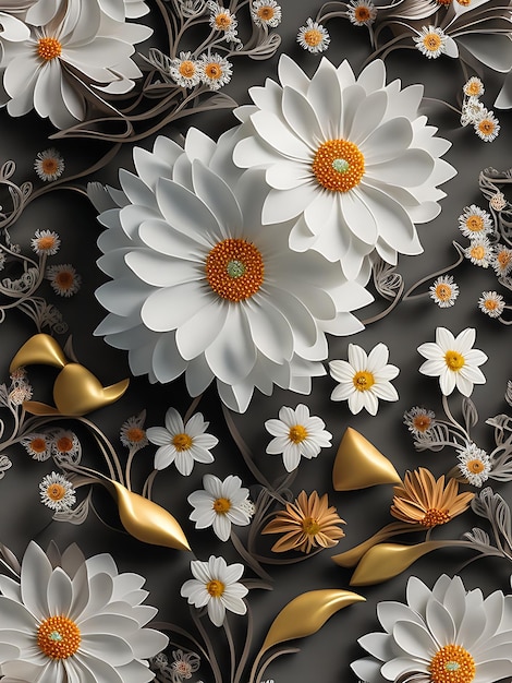 Flores coloridas padrão de fundo Estilo de arte de papel 3D detalhado papel de parede Generative Ai