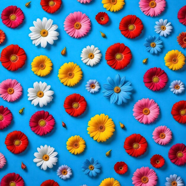 flores coloridas sobre un fondo azul