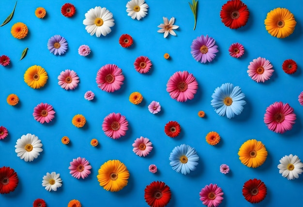 flores coloridas sobre un fondo azul