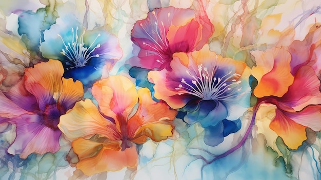 Flores coloridas tinta de alcohol abstracta IA generativa