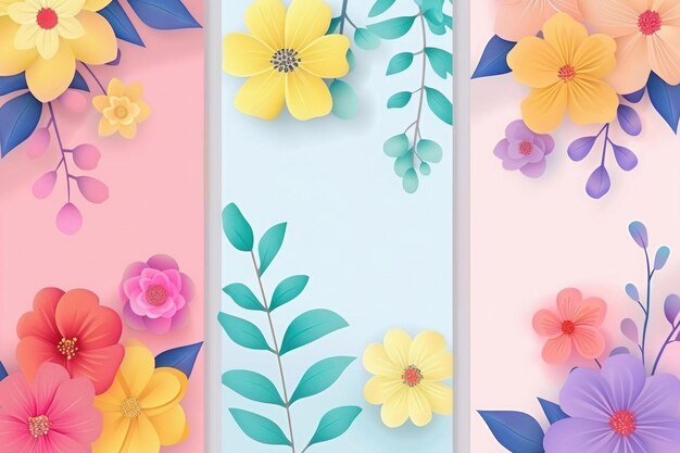 Flores coloridas venta de primavera banner de descuento o plantilla de publicación en las redes sociales