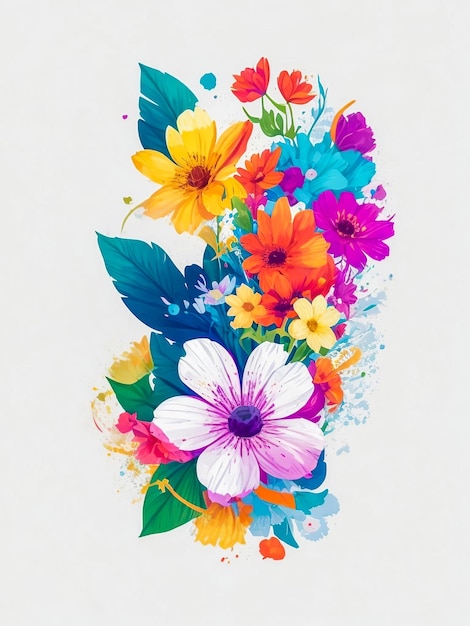 flores coloridas vetoriais com design aquarela de fundo branco para camiseta