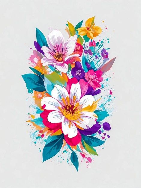 flores coloridas vetoriais com design aquarela de fundo branco para camiseta