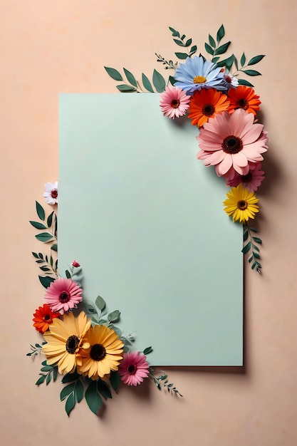 flores com cartão de saudação cartão de maquete de moldura floral