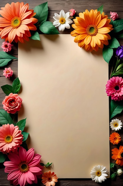 Foto flores com cartão de saudação cartão de maquete de moldura floral