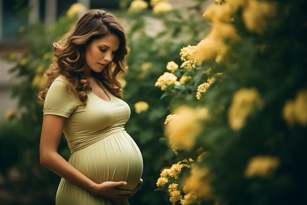 Foto flores com mulher grávida