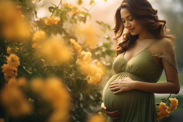 Foto flores com mulher grávida