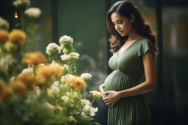 Foto flores com mulher grávida