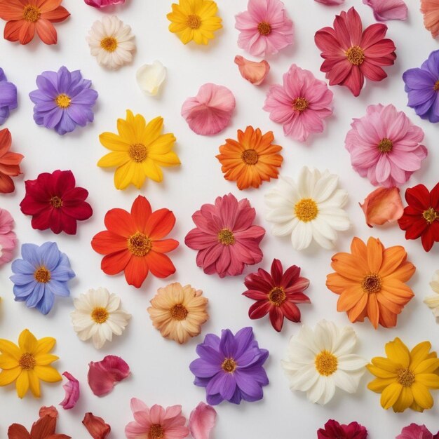 Foto flores com pétalas multicoloridas em fundo branco