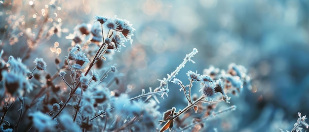 Flores congeladas na luz da manhã de inverno