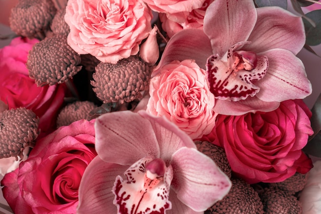 Flores cor-de-rosa buquê de rosas orquídeas papel de parede aniversário dia internacional feminino santo valentino