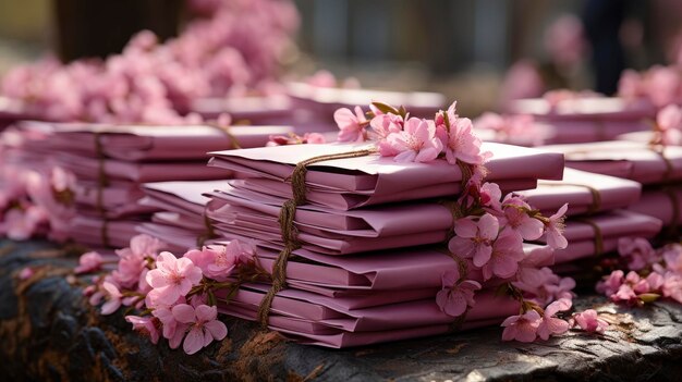 Flores cor-de-rosa Cartas postais Caixas surpresa Imagem de fundo