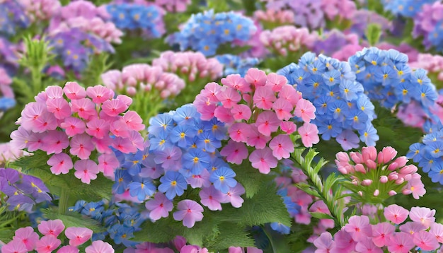 Flores cor-de-rosa e azuis Verbena de perto