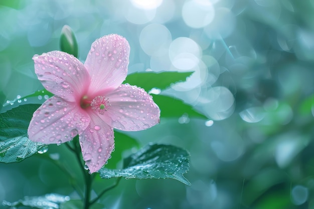 Flores cor-de-rosa em exuberante vegetação