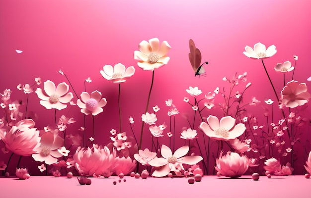 Flores cor de rosa em fundo claro e rosa