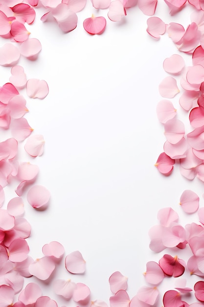 flores cor de rosa em um fundo branco com uma moldura no centro.