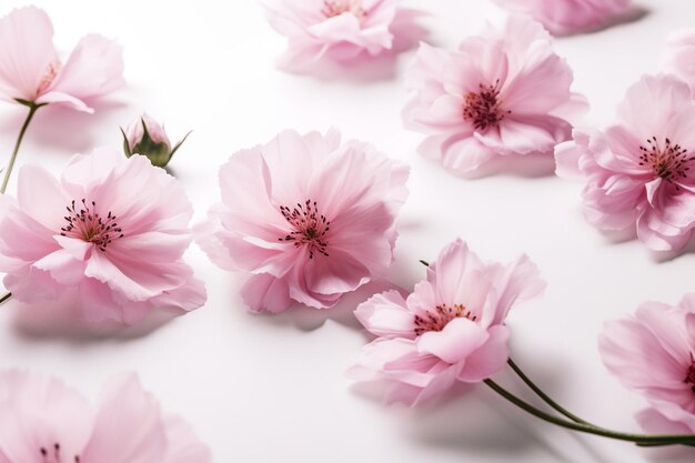 Flores cor de rosa em um fundo branco