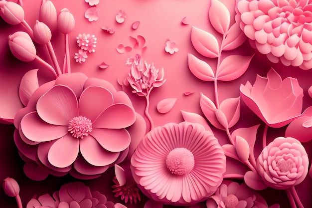 Flores cor de rosa em um fundo rosa IA generativa