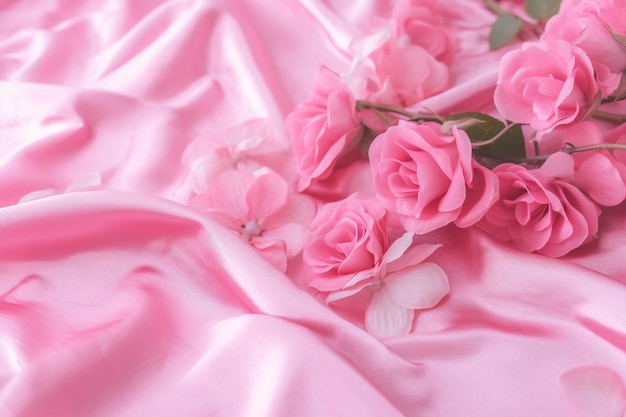 Flores cor de rosa em uma folha de seda