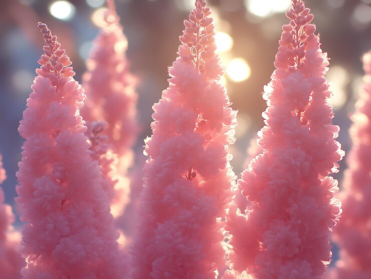 Foto flores cor-de-rosa iluminadas pela luz dourada do sol