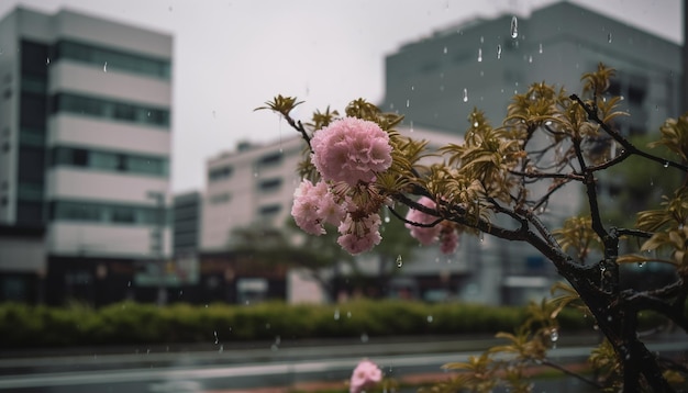 Flores cor de rosa na chuva