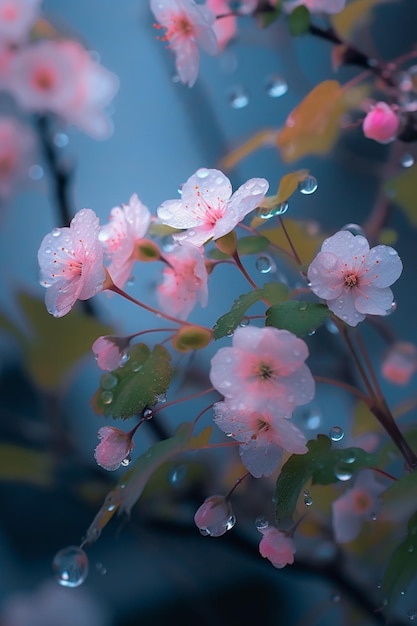 Flores cor de rosa na chuva